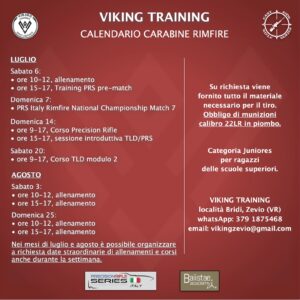 VIKING TRAINING - Calendario delle attività carabine rimfire di Viking Training di luglio e agosto @ viking zevio